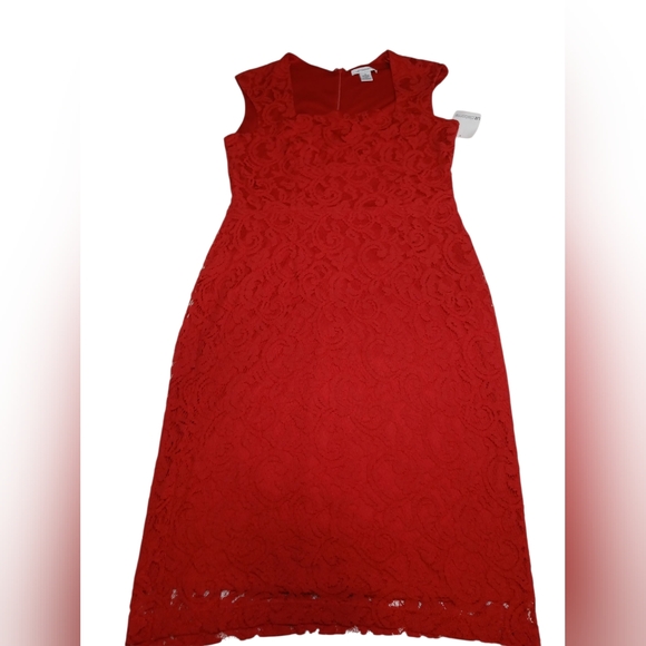 Liz Claiborne Red Lace Dress | Size 12 - Picture 4 of 11